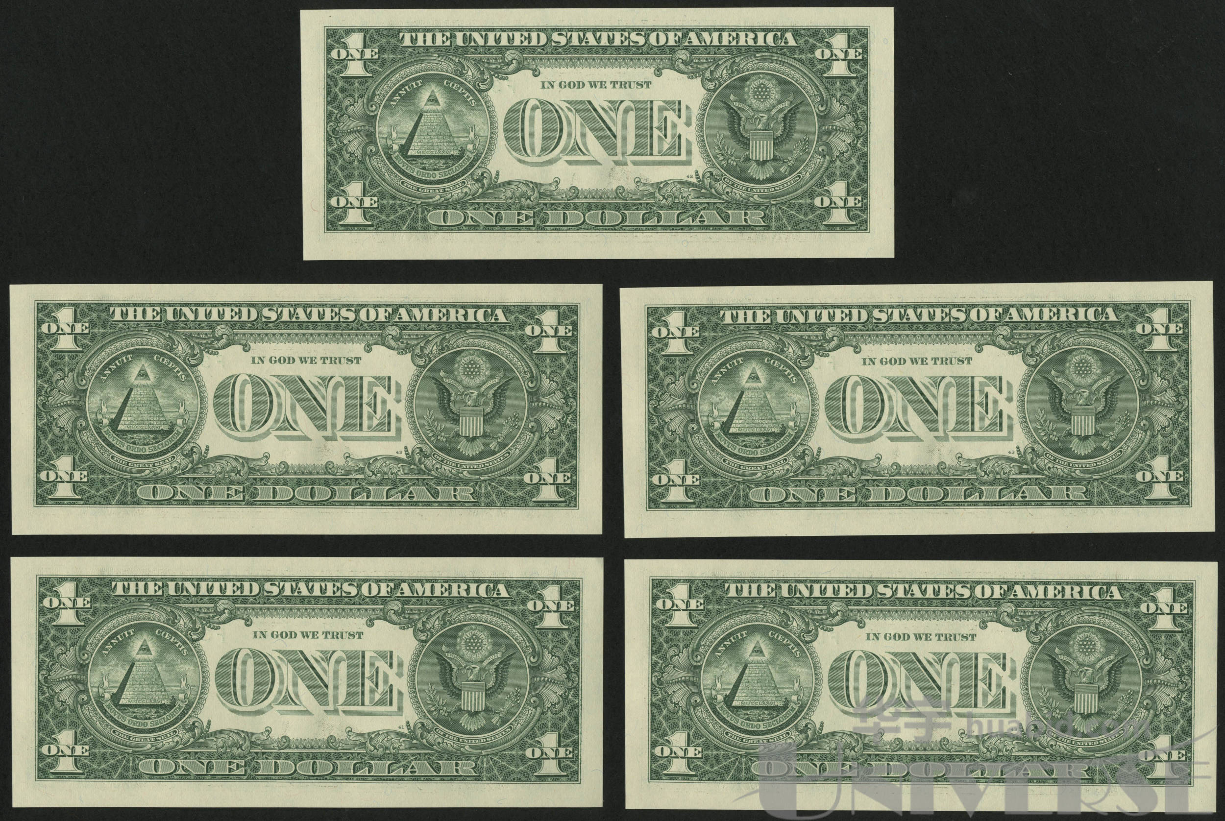 2009年美国f版1美元五枚,连号(38746216~38746220)