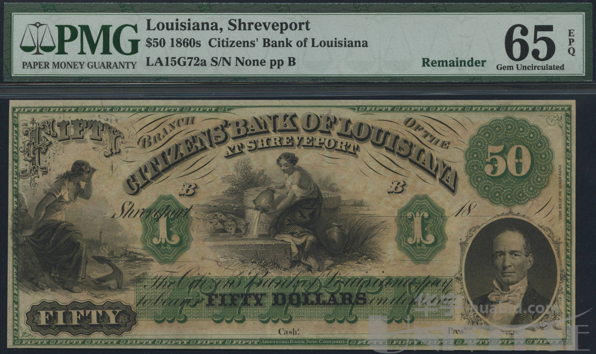 1860年美国路易斯安那州50美元一枚,pmg65epq