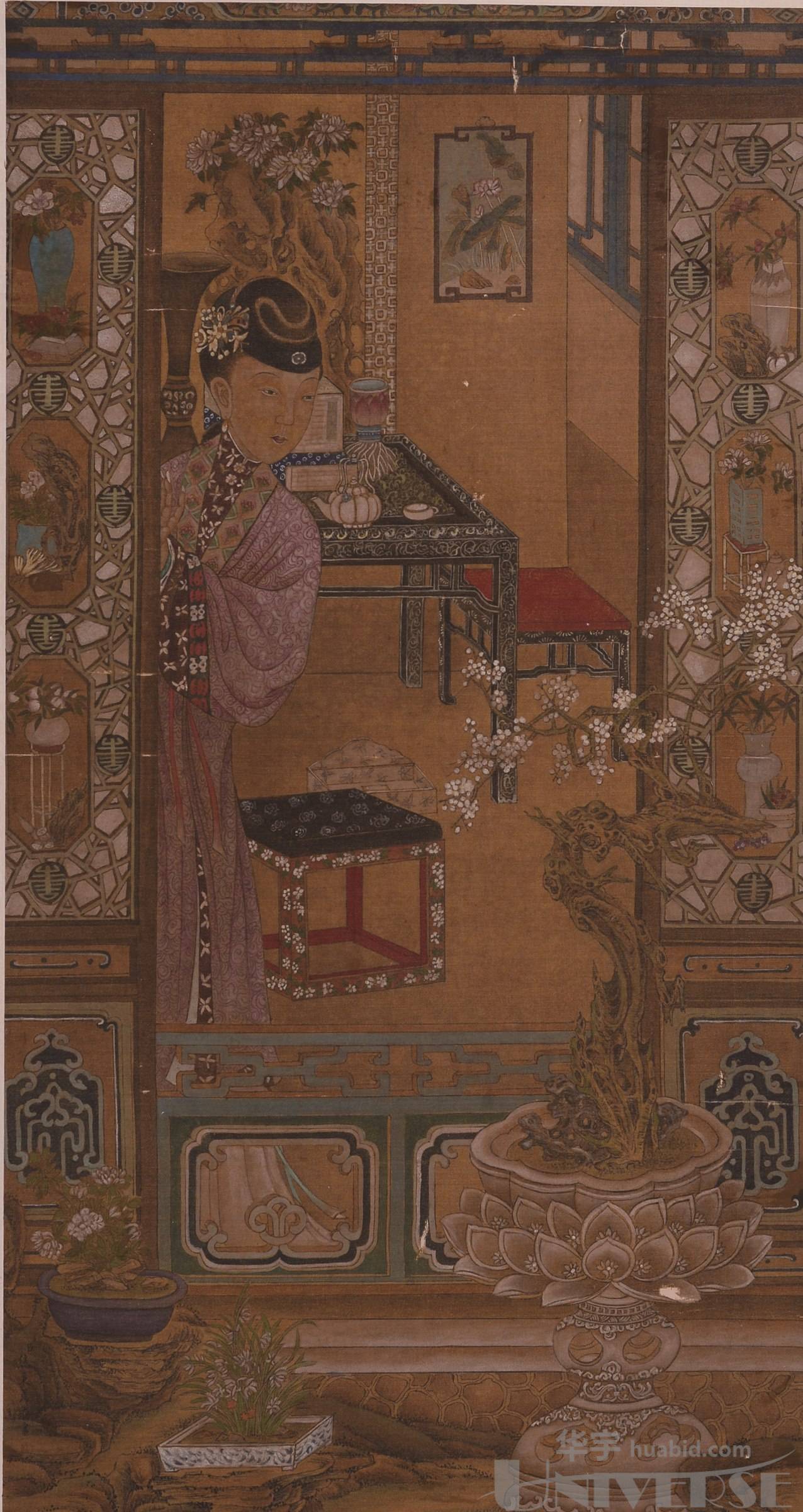 lot 5609 - 清焦秉贞人物仕女图立轴一幅,尺寸:36*67.5cm.