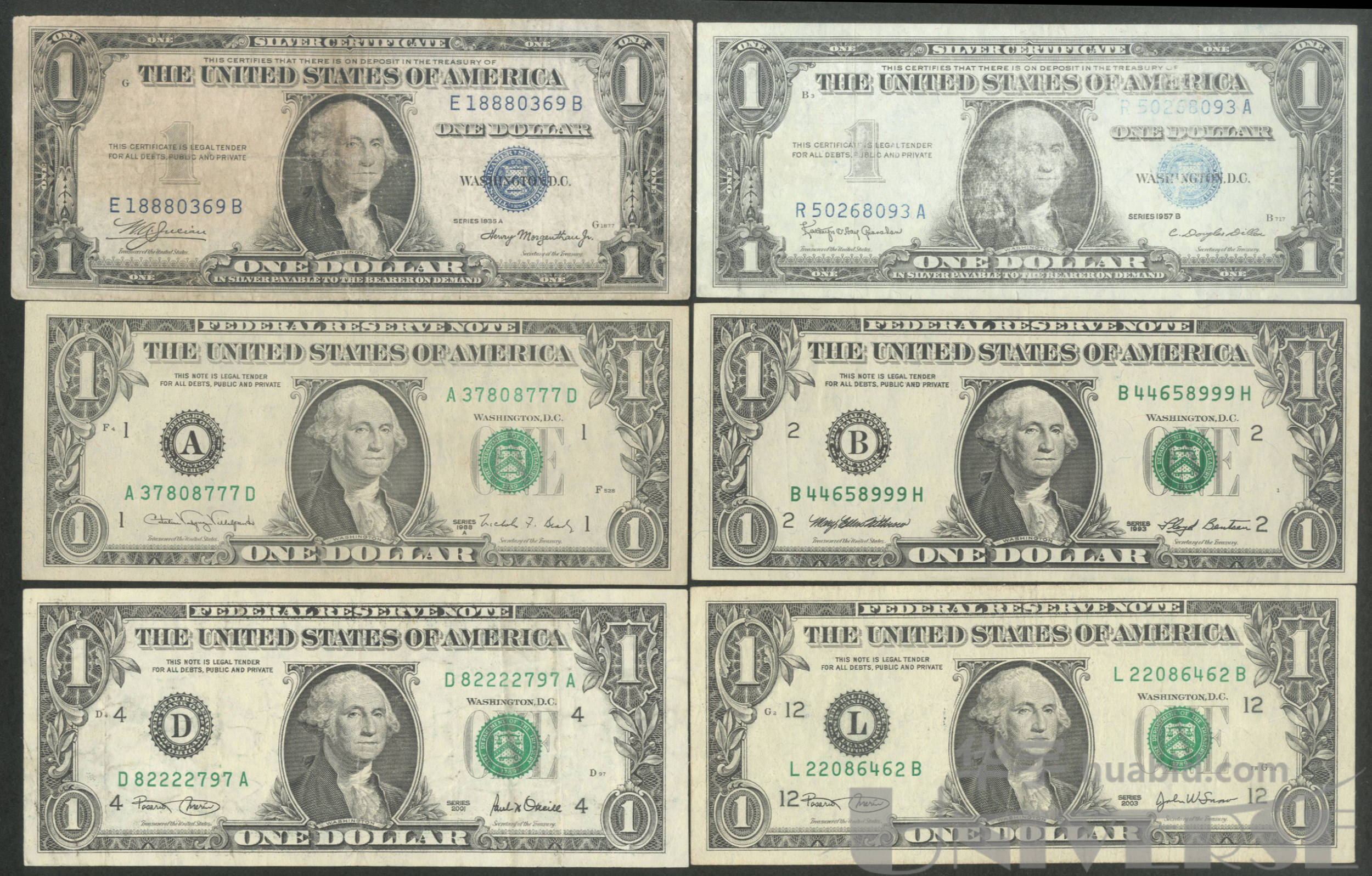 1935,57,88,93,2001,03年一美元六枚