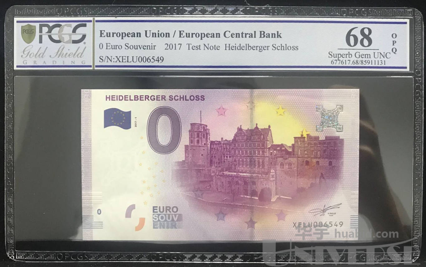 欧洲中央银行发行德国海德堡古堡"0"欧元纸币一枚(金盾pcgs 68opq)