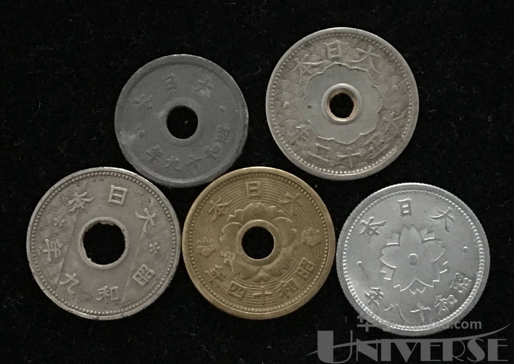 大正十二年到昭和十九年日本钱币五枚